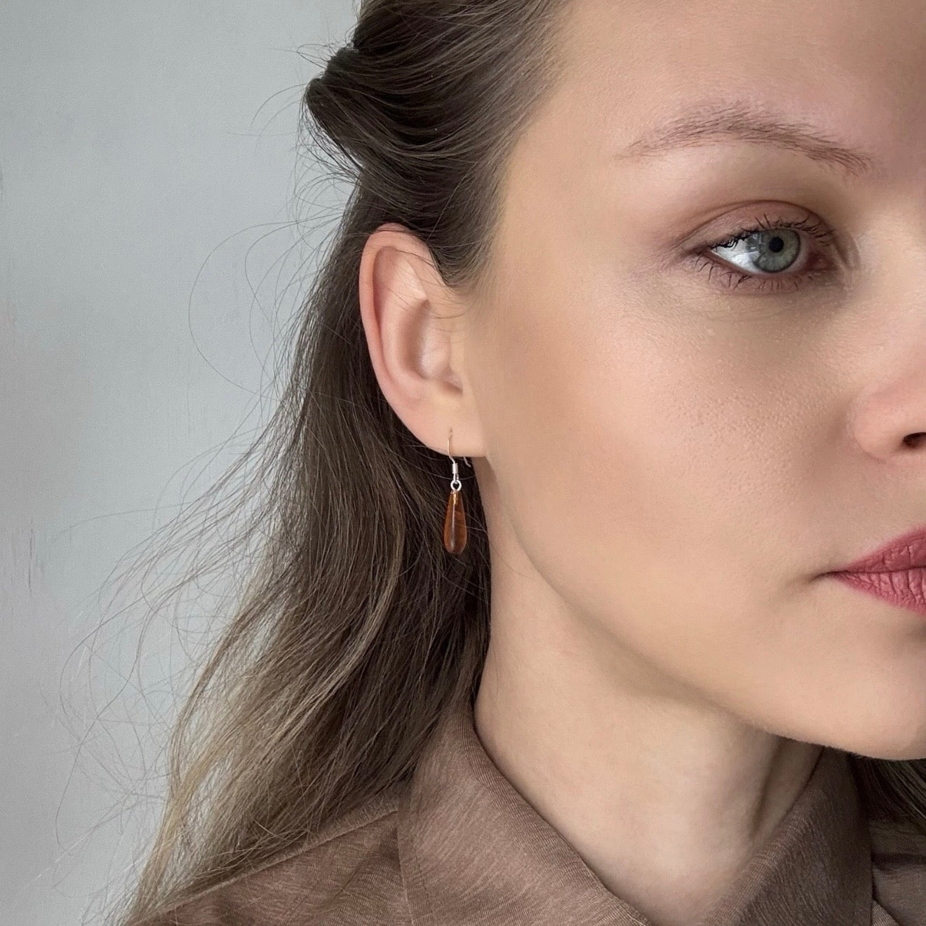 Amber sterling silver hook earrings