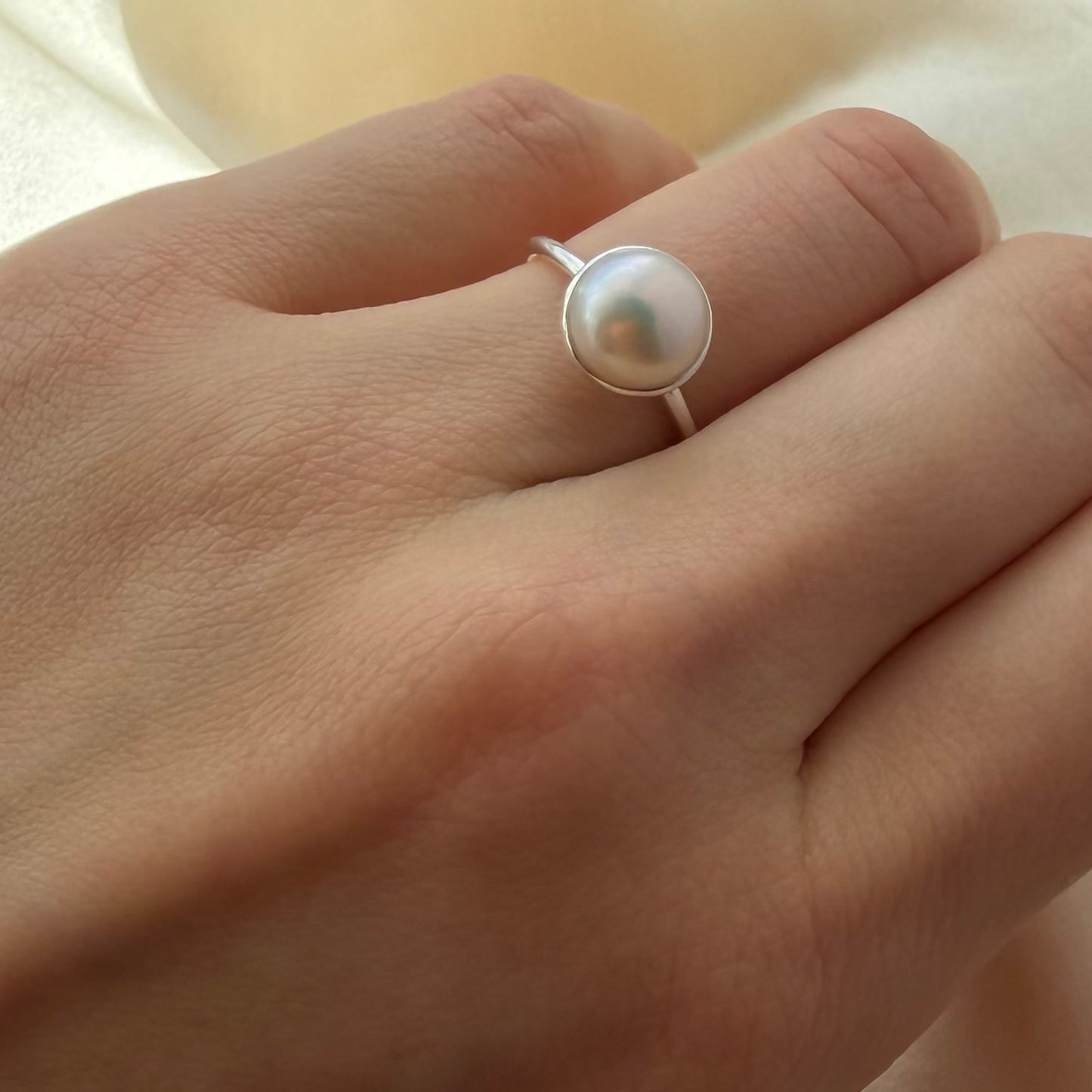 Pearl sterling silver ring