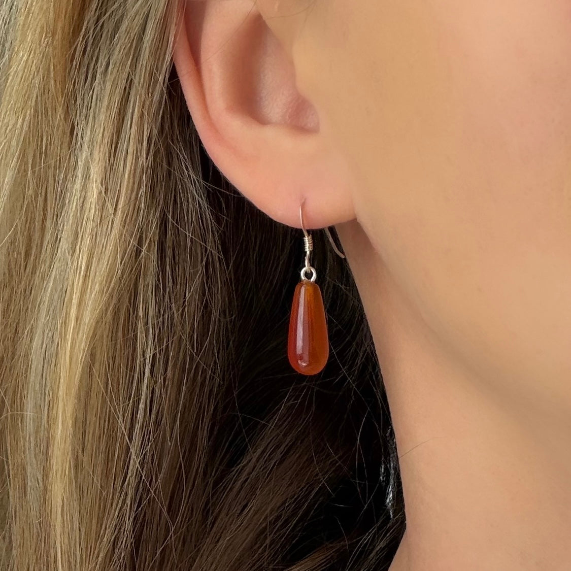 Carnelian sterling silver hook earrings