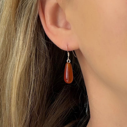 Carnelian sterling silver hook earrings