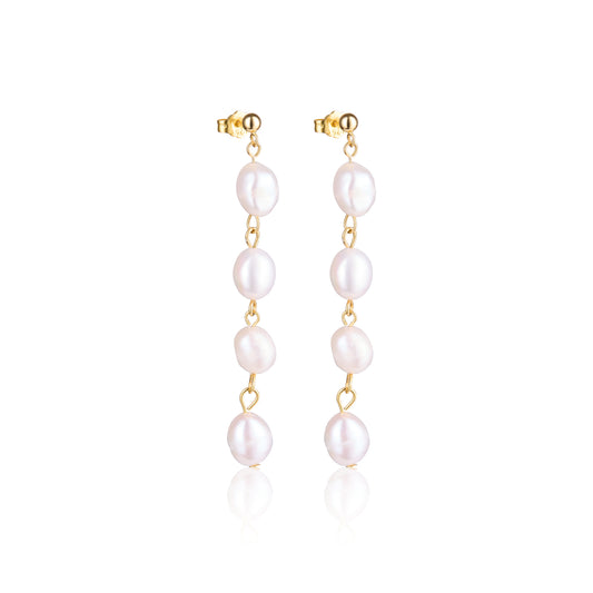 Long drop baroque pearl stud earrings