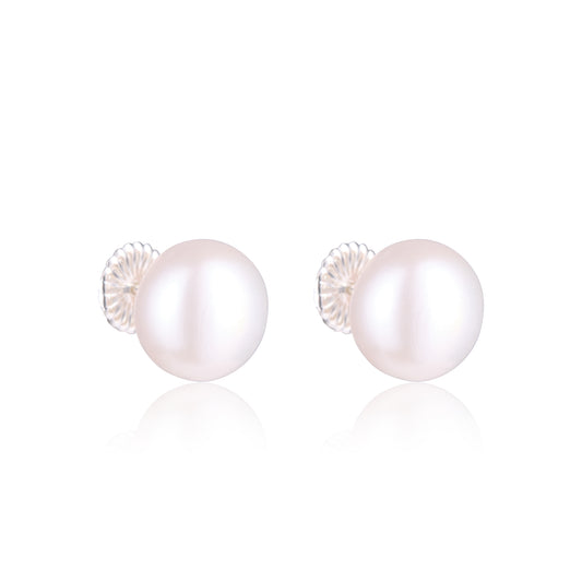 Large sterling silver pearl stud earrings