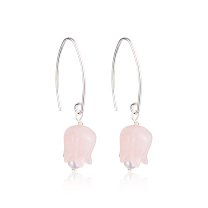 Rose quartz and pearl tulip earrings