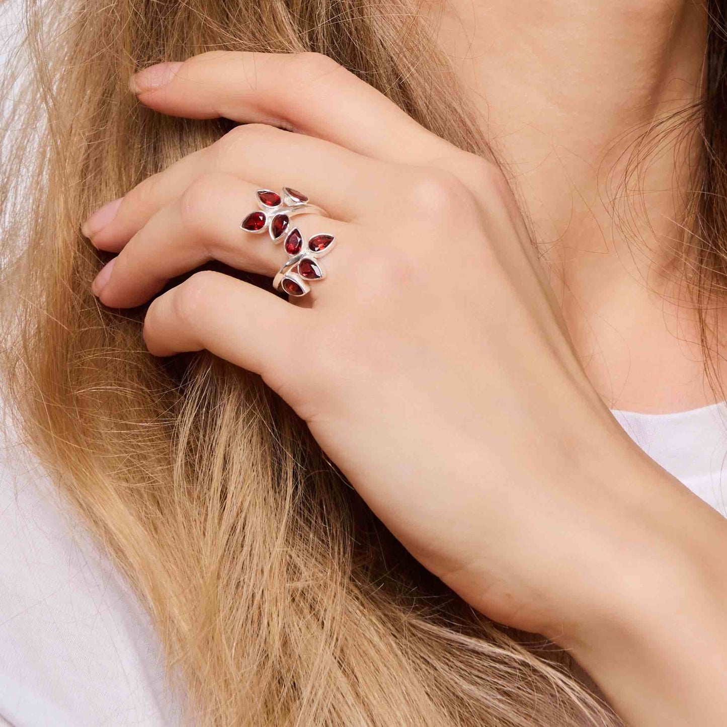 Garnet resizeable sterling silver ring