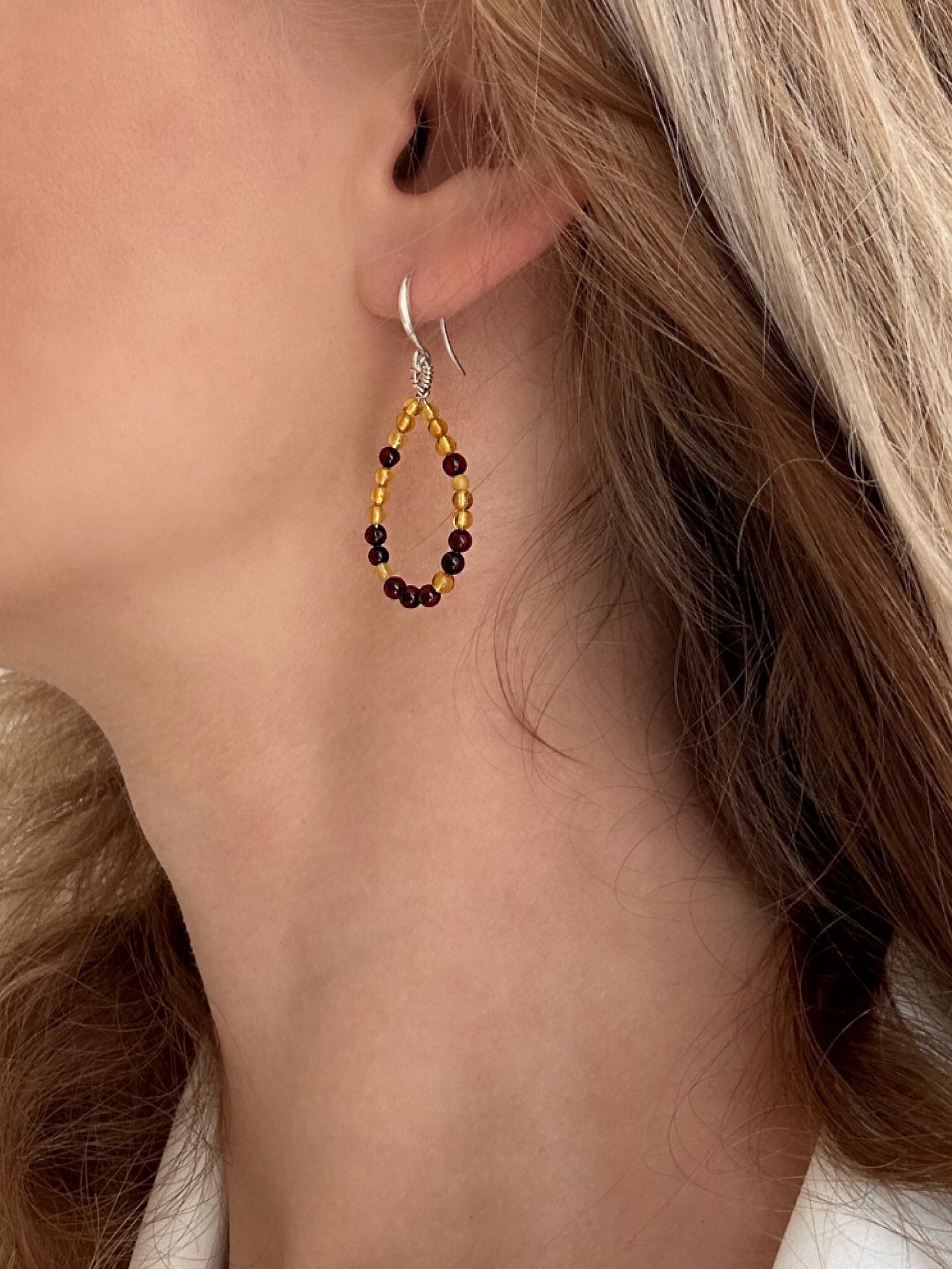 Teardrop baltic amber hook earrings