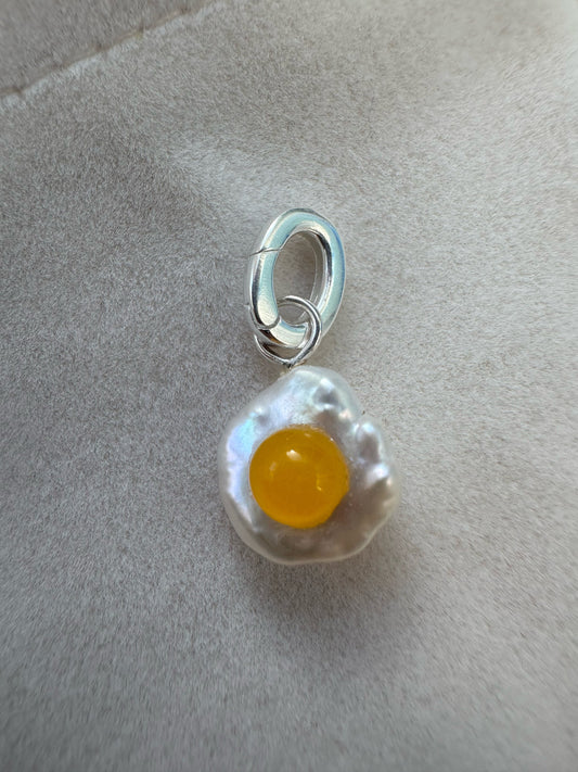 Fried egg keshi pearl and yellow jade charm