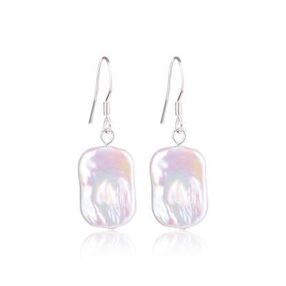 Rectangular pearl silver earrings