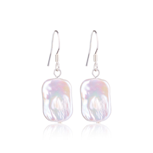 Rectangular pearl silver earrings