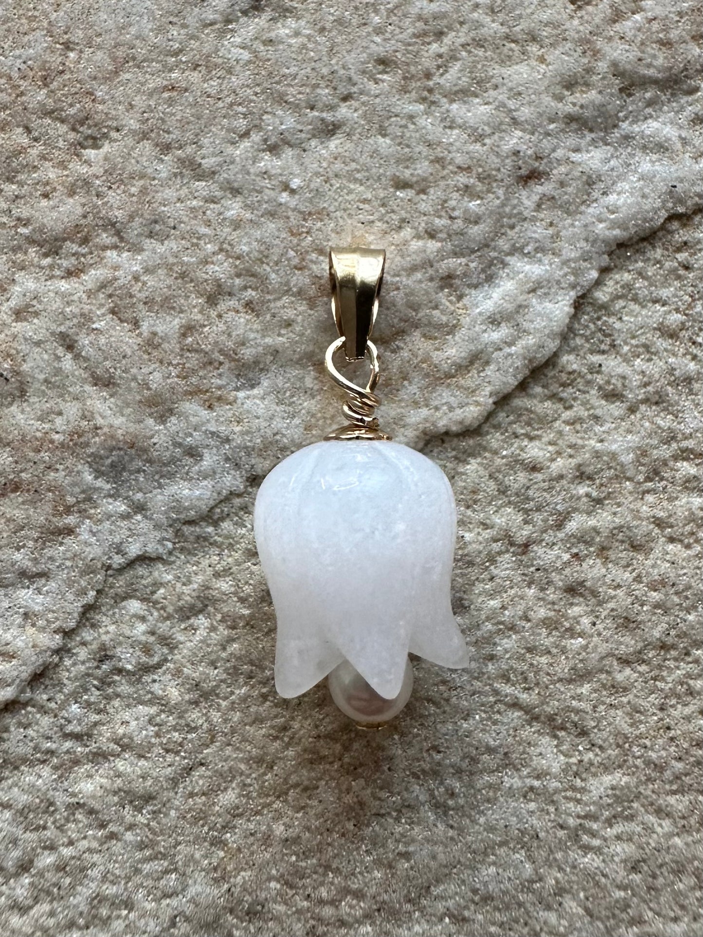 White quartz and pearl gold filled pendant