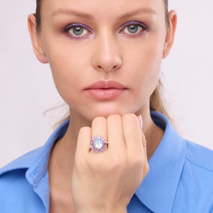 Amethyst and topaz silver ring