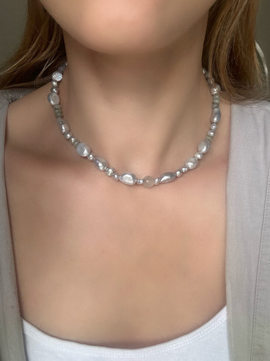 Grey baroque pearl necklace