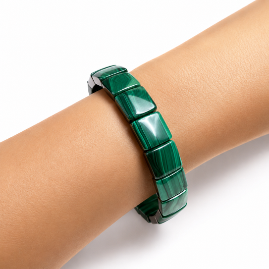 Malachite flat square stretch bangle