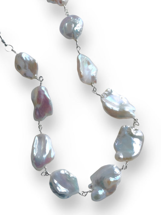 Keshi pearl sterling silver statement necklace