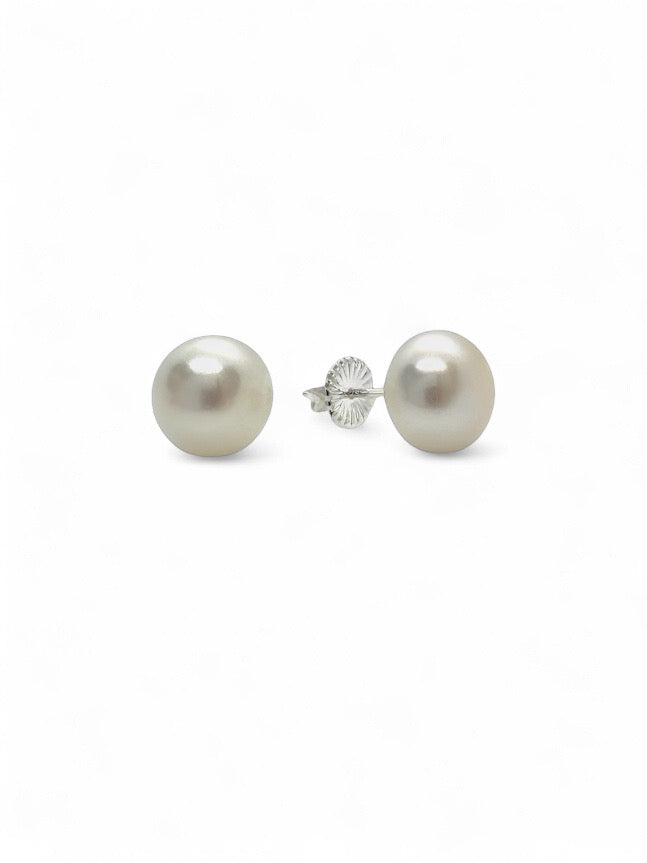 Large sterling silver pearl stud earrings