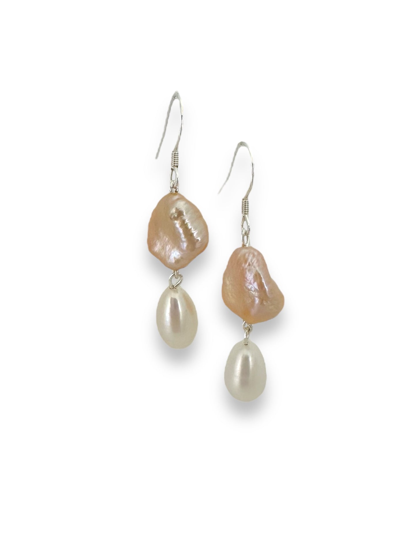 Keshi and freshwater pearl sterling silver drop earrings