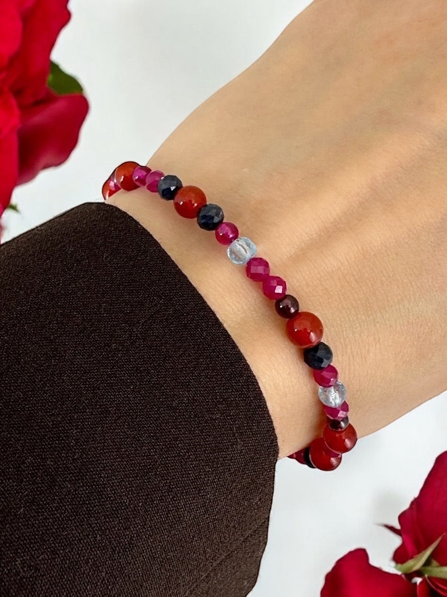 Ruby, garnet, sapphire, topaz and red agate bracelet