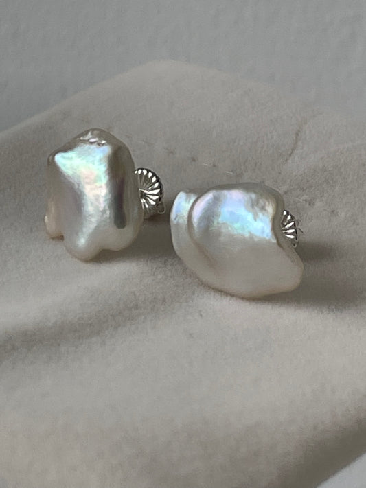 Keshi pearl sterling silver stud earrings