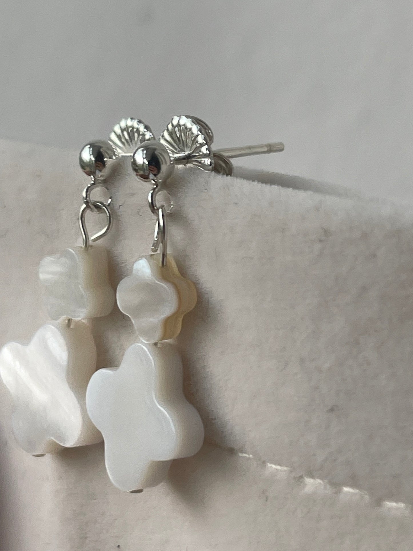 Mother of pearl double clover stud earrings